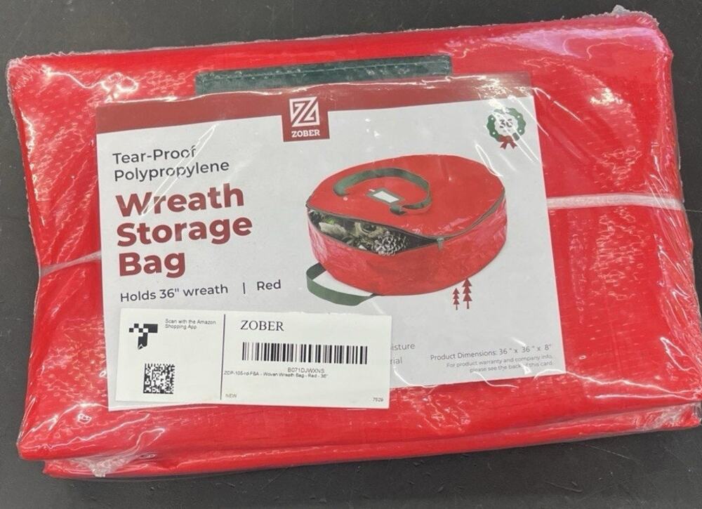 Zober 36" wreath storage bag red dual zipper handles christmas
